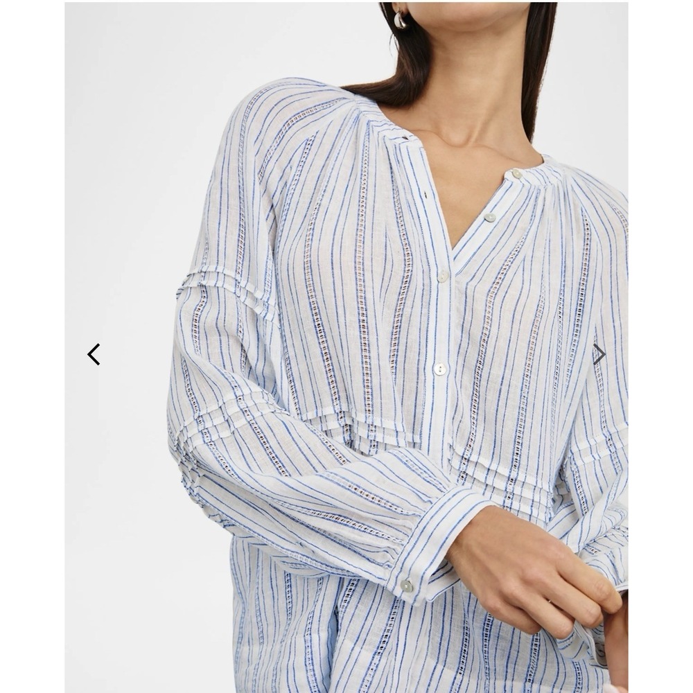 Rails Frances Sonoma Stripe Sz M Balloon Sleeve  Button Down Linen Blend - Picture 2 of 16